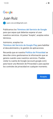 Pulsa Acepto y sigue las indicaciones de la pantalla para seleccionar los ajustes de tu cuenta de Google.