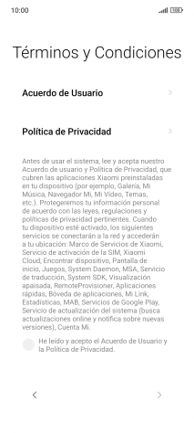 Pulsa en el campo  para aceptar los términos y condiciones.