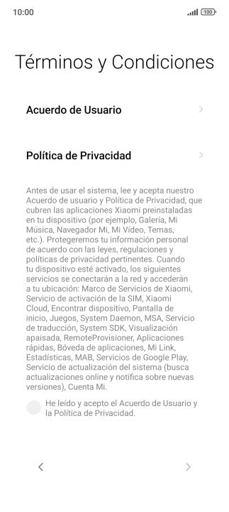 Pulsa en el campo  para aceptar los términos y condiciones.