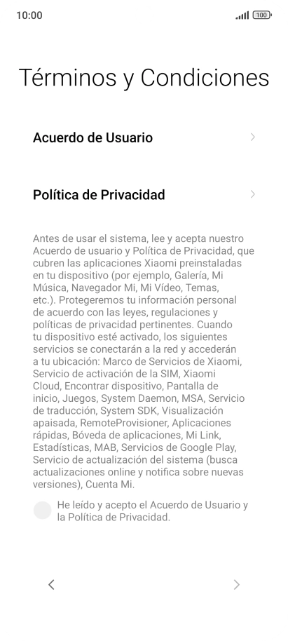 Pulsa en el campo  para aceptar los términos y condiciones.
