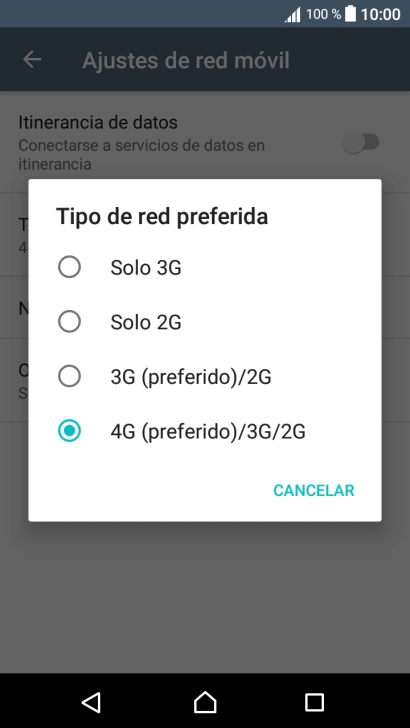 Pulsa el tipo de red deseado.