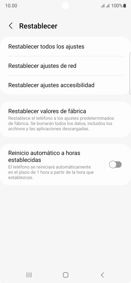 Pulsa Restablecer valores de fábrica.