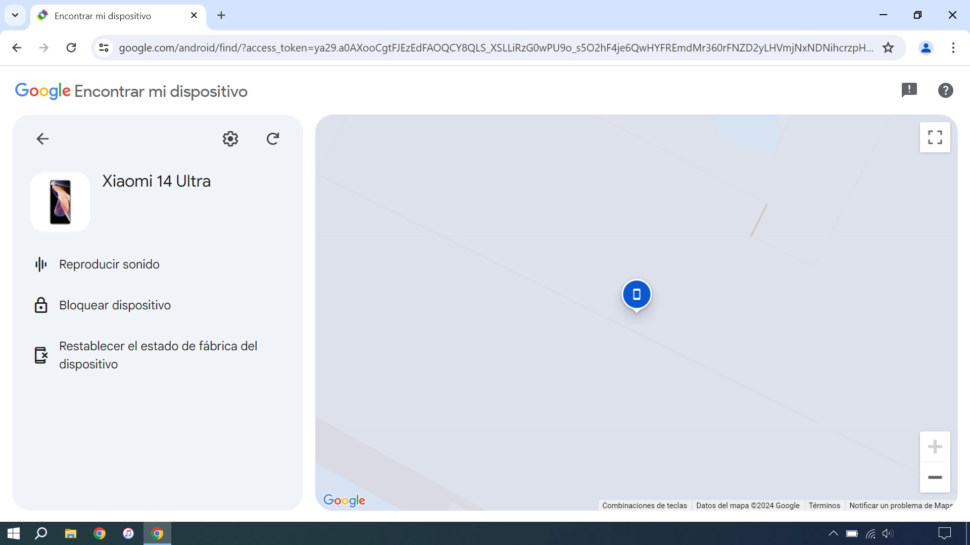 La última posición del teléfono se visualiza en el mapa.