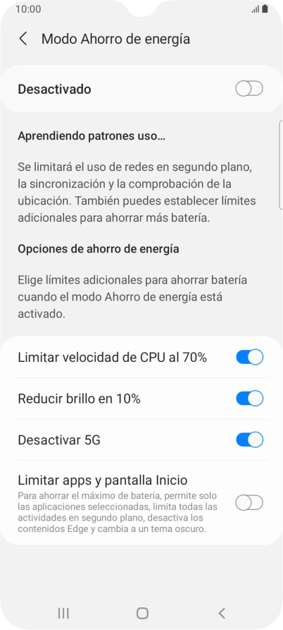 Pulsa el indicador junto a los ajustes deseados.