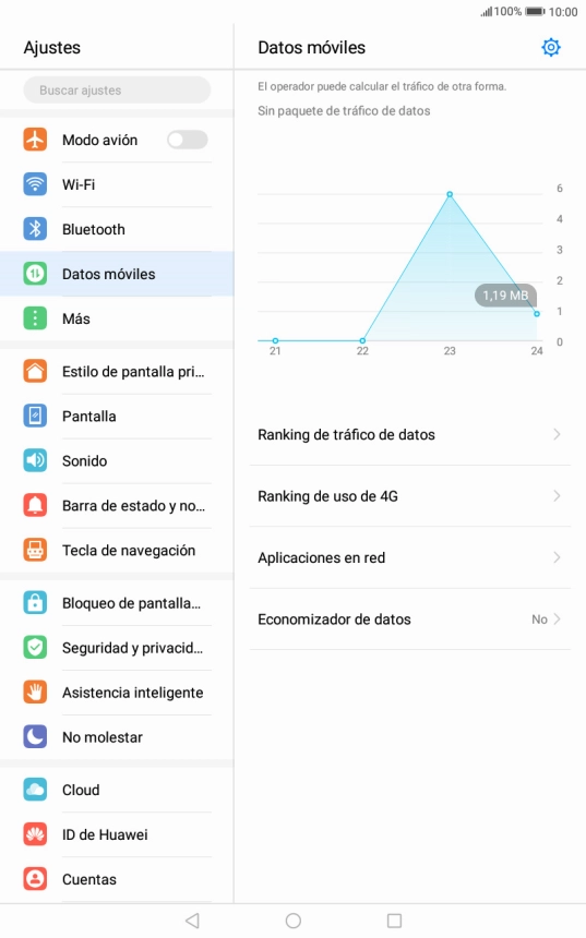 El consumo total de datos se visualiza ahora en la pantalla.