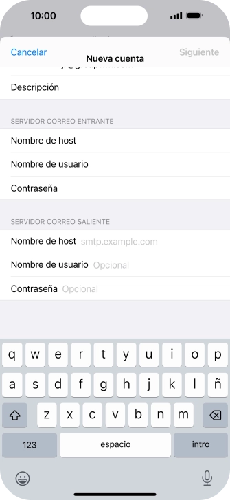 Pulsa Nombre de host e introduce smtp.vodafone.es.