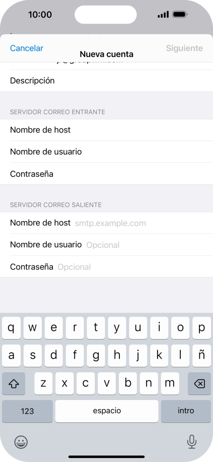 Pulsa Nombre de host e introduce smtp.vodafone.es.