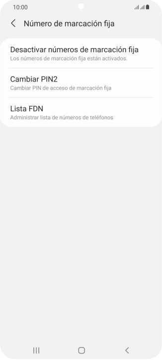 Pulsa Desactivar números de marcación fija.