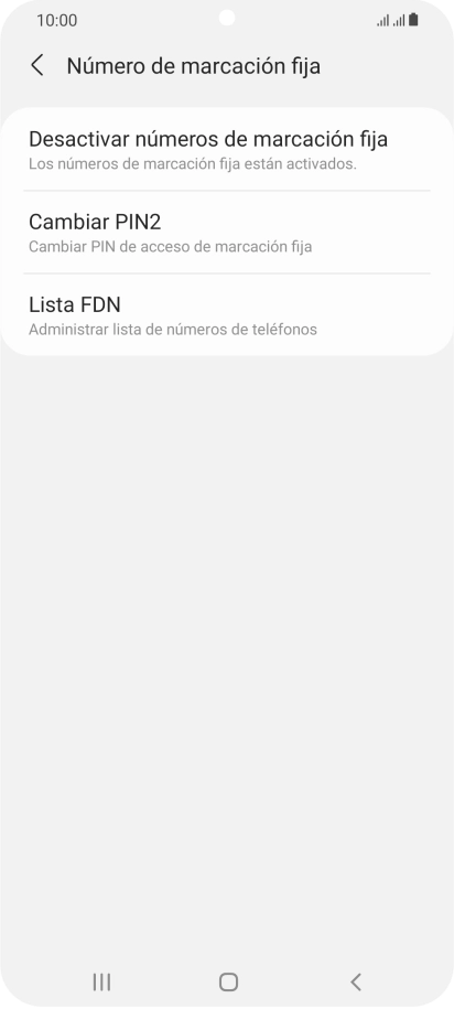 Pulsa Desactivar números de marcación fija.