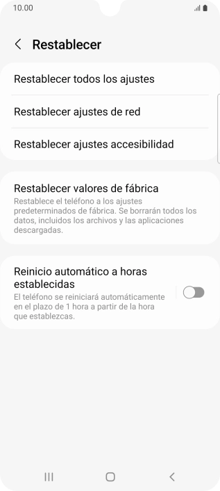 Pulsa Restablecer valores de fábrica.