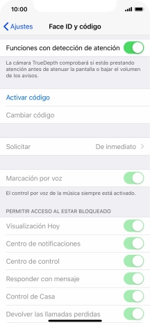 Pulsa Activar código e introduce un código de seguridad de libre elección dos veces seguidas.