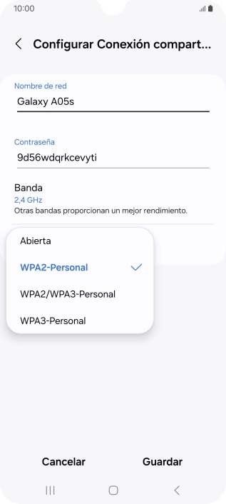 Pulsa WPA3-Personal para proteger la conexión wifi con una contraseña.