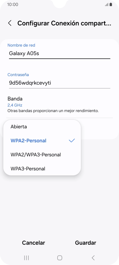 Pulsa WPA3-Personal para proteger la conexión wifi con una contraseña.