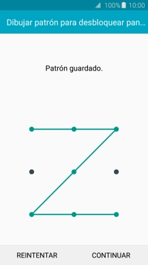 Desliza el dedo por la pantalla para unir por lo menos cuatro puntos y pulsa CONTINUAR.