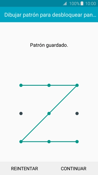 Desliza el dedo por la pantalla para unir por lo menos cuatro puntos y pulsa CONTINUAR.