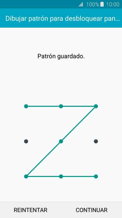 Desliza el dedo por la pantalla para unir por lo menos cuatro puntos y pulsa CONTINUAR.