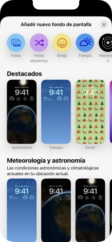 Pulsa una categoría y sigue las indicaciones de la pantalla para seleccionar la imagen de fondo deseada.