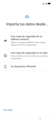 Pulsa el ajuste deseado y sigue las instrucciones de la pantalla para transferir el contenido del otro teléfono.