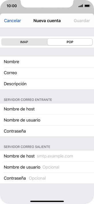 Pulsa Nombre de host e introduce smtp.vodafone.es.