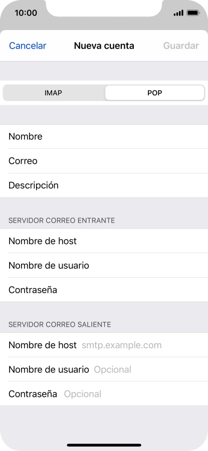 Pulsa Nombre de host e introduce smtp.vodafone.es.