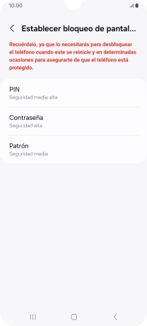 Pulsa el código de seguridad deseado y sigue las indicaciones de la pantalla para crear un código de seguridad del teléfono adicional.
