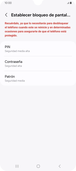 Pulsa el código de seguridad deseado y sigue las indicaciones de la pantalla para crear un código de seguridad del teléfono adicional.