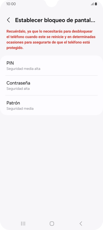 Pulsa el código de seguridad deseado y sigue las indicaciones de la pantalla para crear un código de seguridad del teléfono adicional.