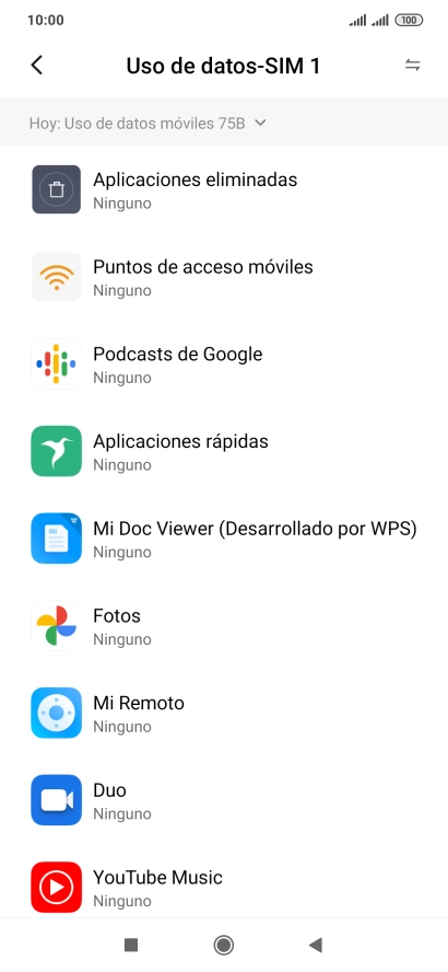 El consumo de datos por cada aplicación aparece bajo el nombre de la aplicación.