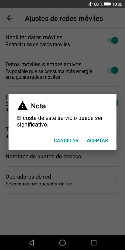 Si el roaming de datos está activado, pulsa ACEPTAR.