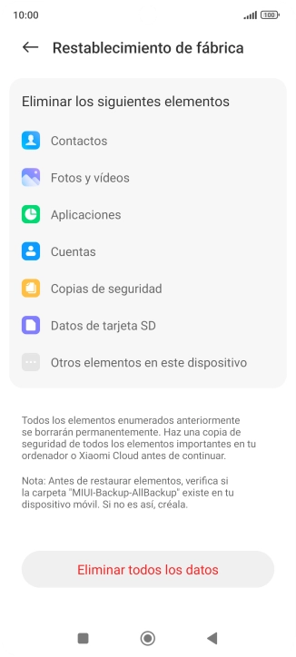 Pulsa Eliminar todos los datos.