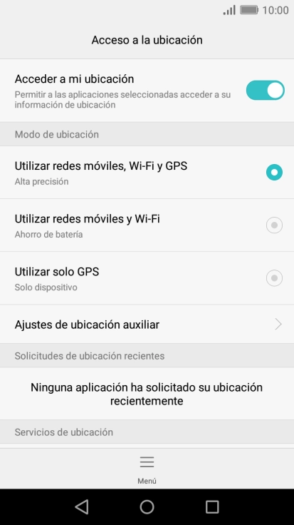 Si seleccionas Utilizar redes móviles, Wi-Fi y GPS, el teléfono podrá encontrar tu posición exacta con ayuda de los satélites GPS, la red móvil y una red wifi cercana. El GPS por satélite requiere vista libre al cielo.