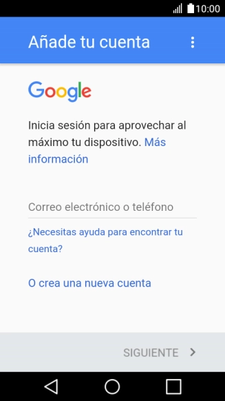Si no tienes una cuenta de Google, pulsa O crea una nueva cuenta y sigue las indicaciones de la pantalla para ver cómo crear una cuenta nueva.