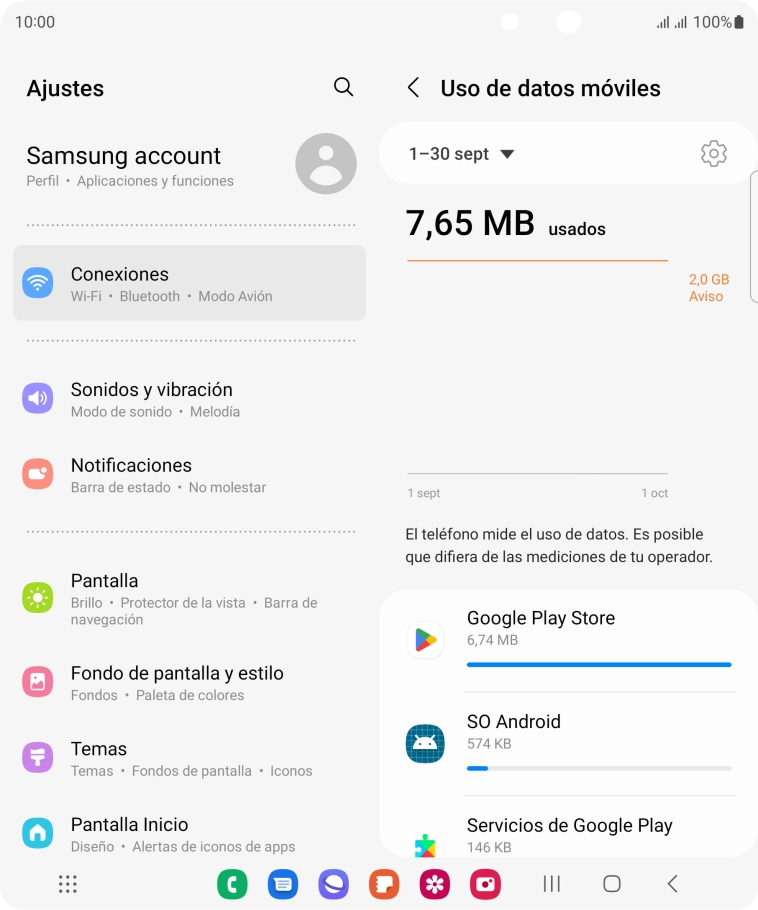 El consumo de datos por cada aplicación aparece bajo el nombre de la aplicación.