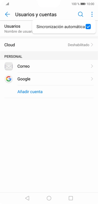 Pulsa Sincronización automática para activar o desactivar la función.