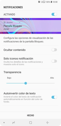 Pulsa el indicador junto a los ajustes deseados para activarlos.