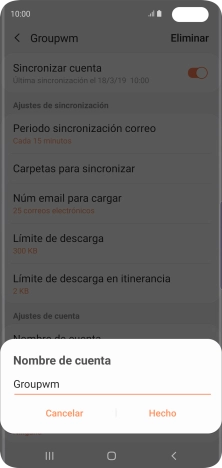 Introduce el nombre deseado de la cuenta de correo electrónico y pulsa Hecho.