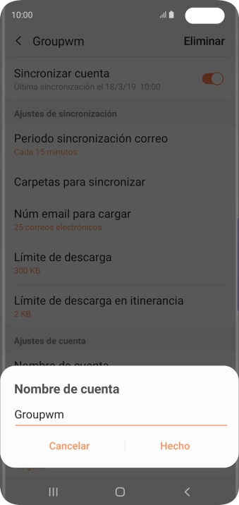 Introduce el nombre deseado de la cuenta de correo electrónico y pulsa Hecho.