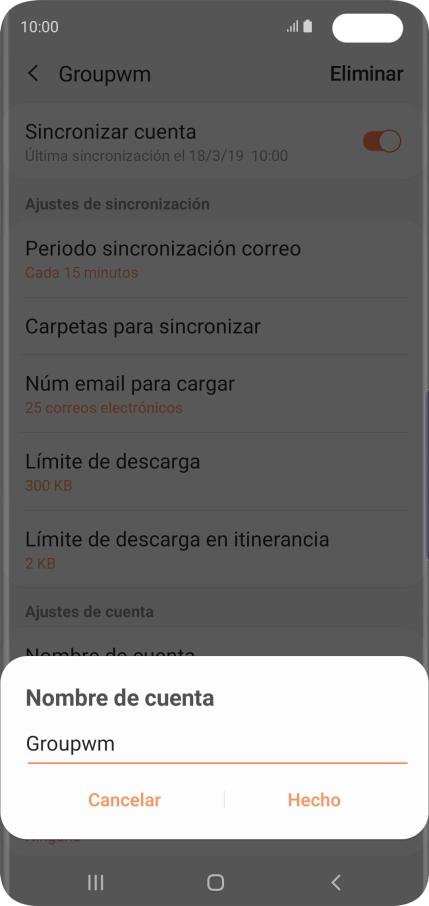 Introduce el nombre deseado de la cuenta de correo electrónico y pulsa Hecho.