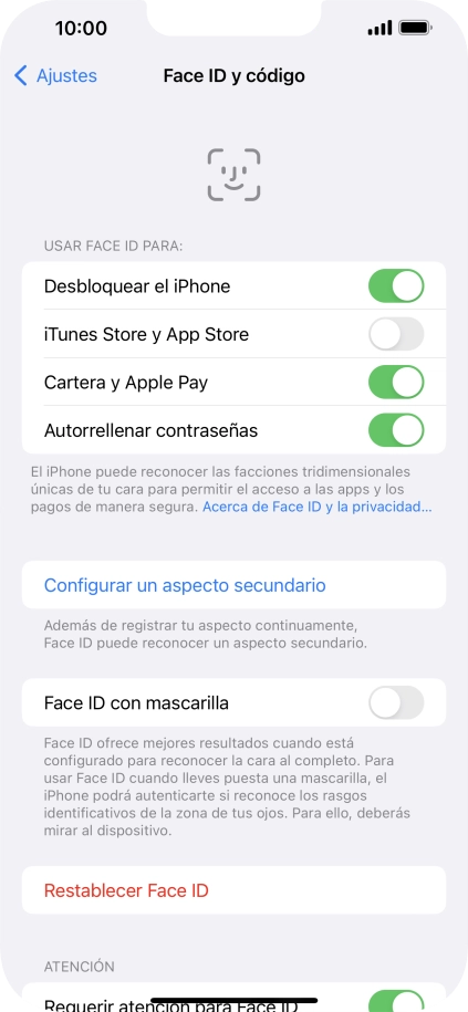 Pulsa el indicador para activar o desactivar la función.