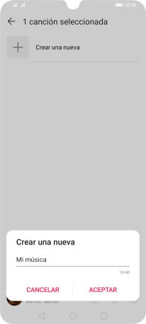 Introduce el nombre deseado de la lista de reproducción y pulsa ACEPTAR.