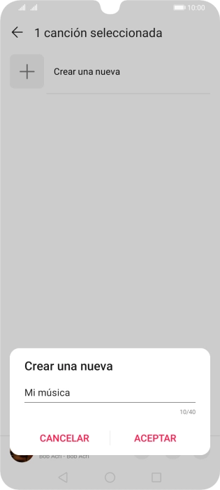 Introduce el nombre deseado de la lista de reproducción y pulsa ACEPTAR.