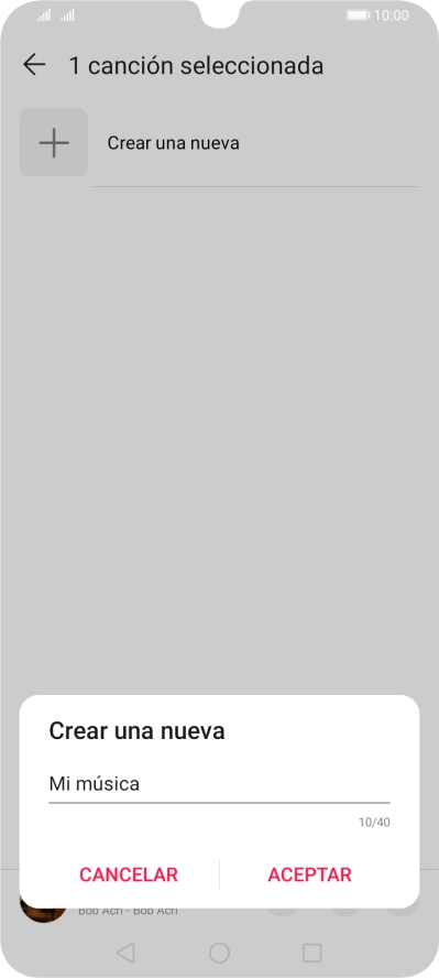 Introduce el nombre deseado de la lista de reproducción y pulsa ACEPTAR.