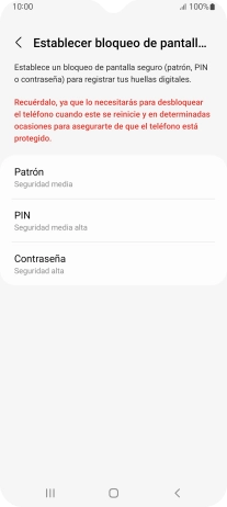 Pulsa el código de seguridad deseado y sigue las indicaciones de la pantalla para crear un código de seguridad del teléfono adicional.