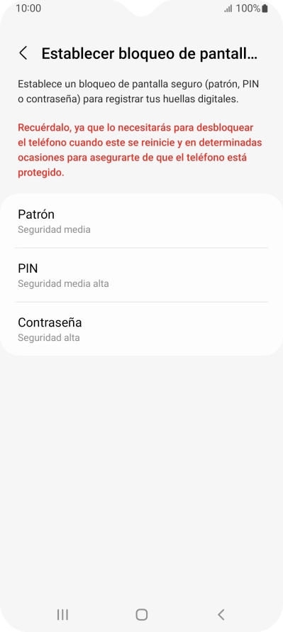 Pulsa el código de seguridad deseado y sigue las indicaciones de la pantalla para crear un código de seguridad del teléfono adicional.
