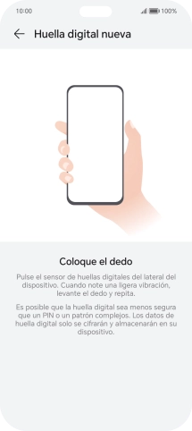 Sigue las indicaciones de la pantalla para crear una huella digital como código de seguridad.