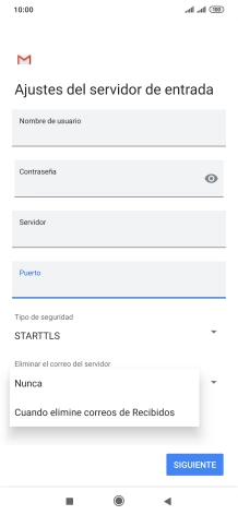 Pulsa Nunca para conservar los correos electrónicos en el servidor cuando los borras del teléfono.