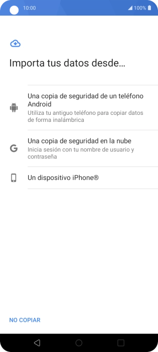 Pulsa la opción deseada y sigue las indicaciones de la pantalla para transferir contenido desde el otro teléfono y finalizar la activación de tu teléfono.