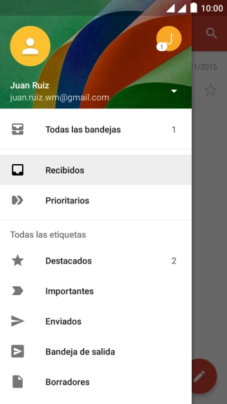 Pulsa la lista desplegable del correo electrónico.