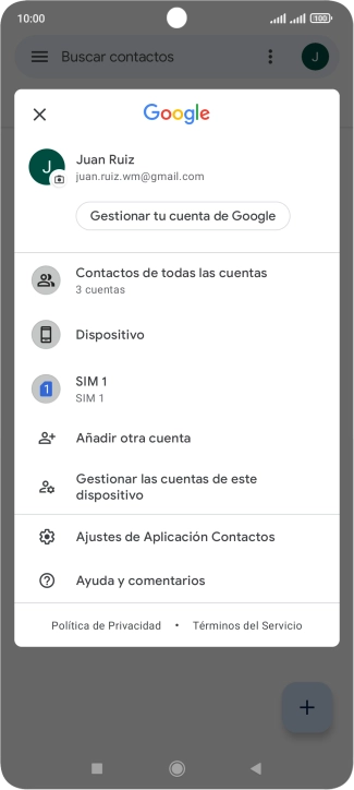 Pulsa Ajustes de Aplicación Contactos.