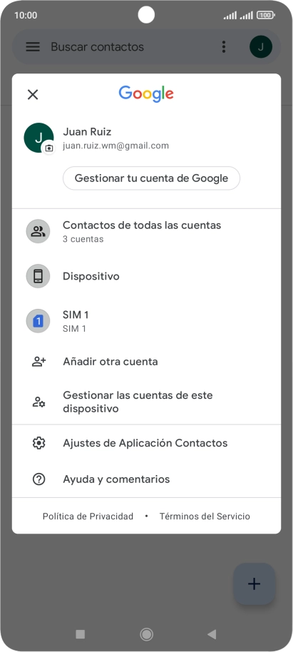 Pulsa Ajustes de Aplicación Contactos.
